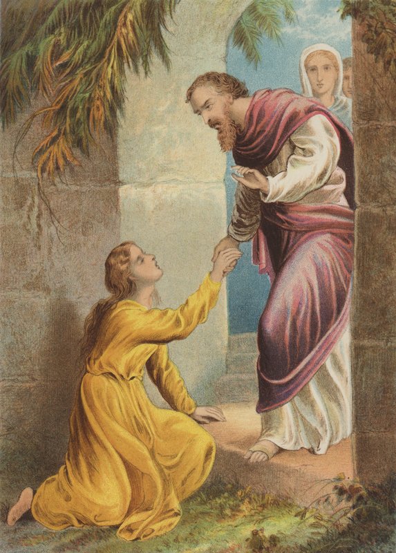 Mercy omdlévající u brány (chromolitho) od Henry Courtney Selous