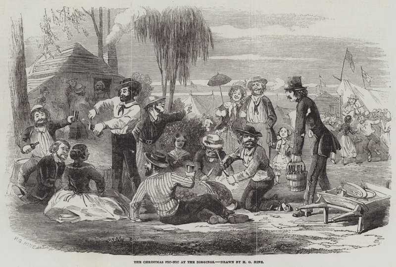 Vánoční piknik na kopanicích od Henry George Hine
