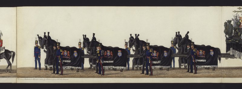Část panoramatického pohledu na celý pohřební průvod Artura, vévody z Wellingtonu (kolorovaná akvatinta) od Henry Jr and Sala Alken