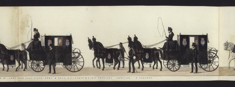 Část panoramatického pohledu na celý pohřební průvod Artura, vévody z Wellingtonu (barevná akvatinta) od Henry Jr and Sala George Augustus Alken