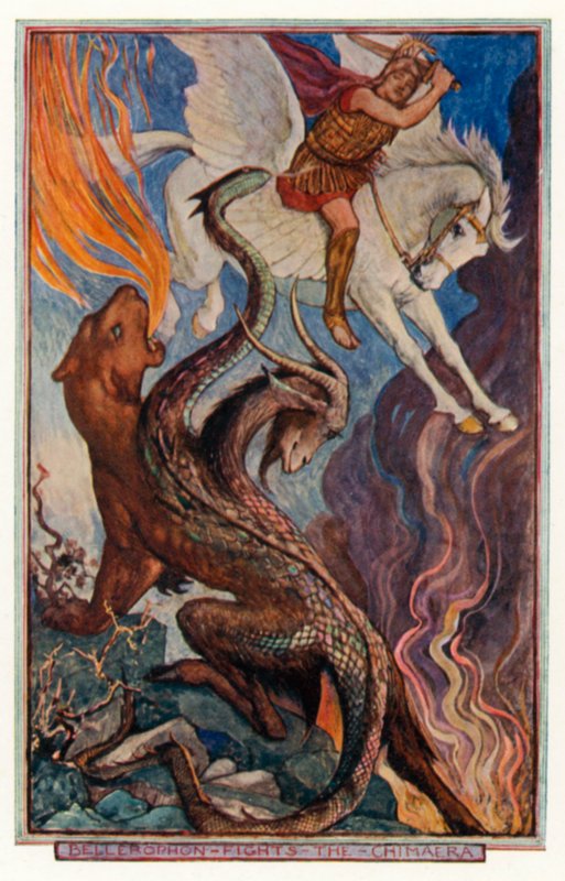 Bellerophon bojuje s Chimaera (barva litho) od Henry Justice Ford