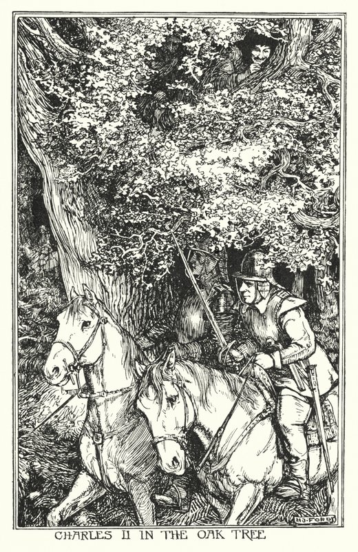 Karel II v dubu (litho) od Henry Justice Ford
