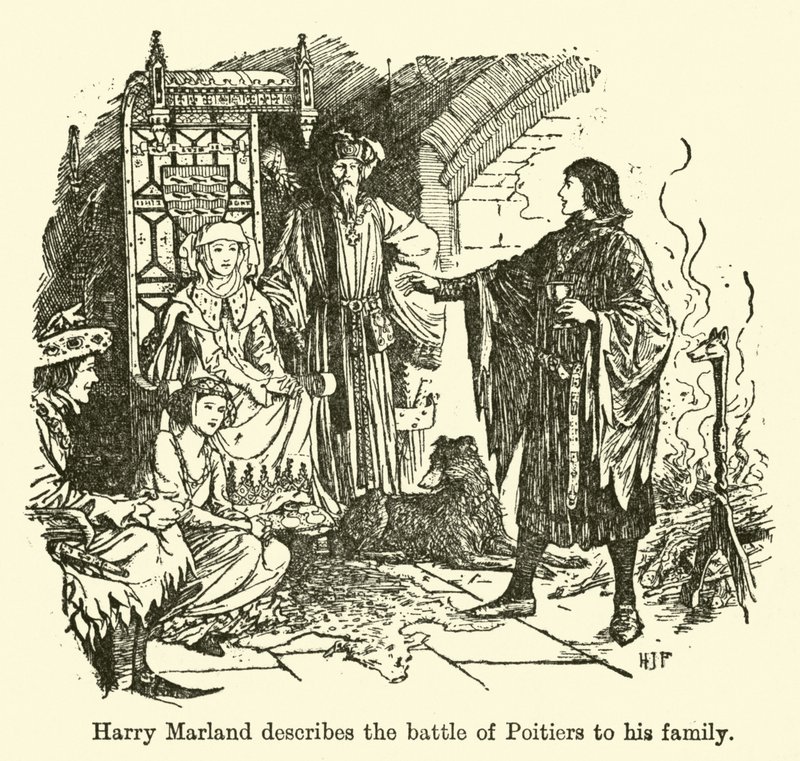 Harry Marland popisuje bitvu u Poitiers své rodině od Henry Justice Ford