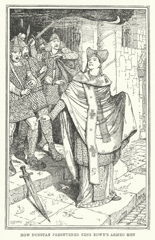 Jak Dunstan vyděsil ozbrojené muže krále Edwyho (litho) od Henry Justice Ford