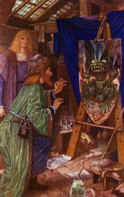 Leonardo vyděsí svého otce nestvůrou namalovanou na jeho štítu od Henry Justice Ford