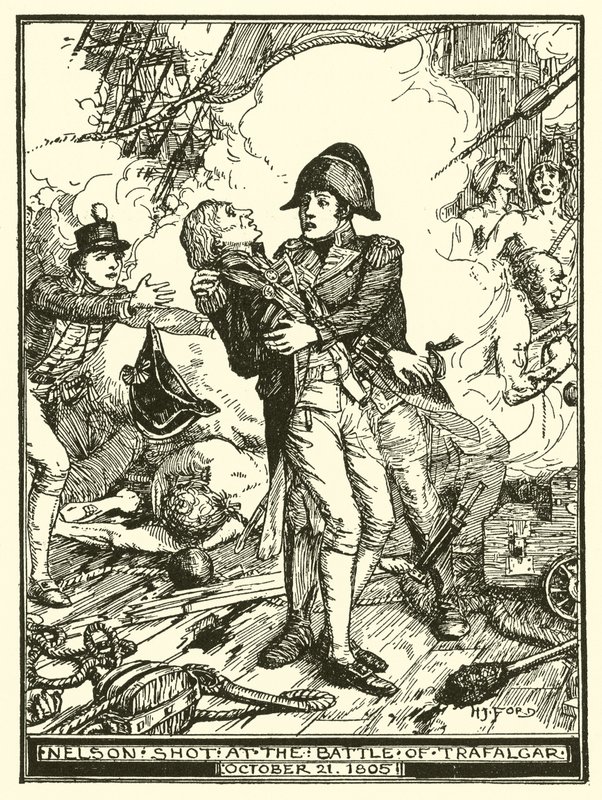 Nelson zastřelen v bitvě u Trafalgaru, 21. října 1805 od Henry Justice Ford
