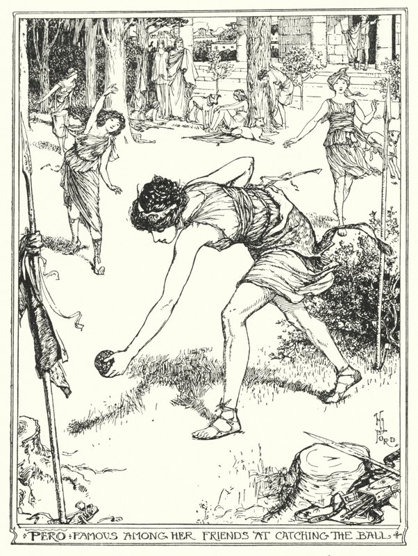 Pero je mezi svými přáteli slavná chytáním míče (litho) od Henry Justice Ford
