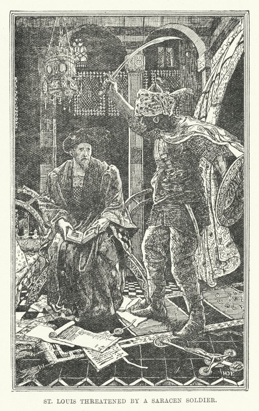 St Louis ohrožený saracénským vojákem (litho) od Henry Justice Ford