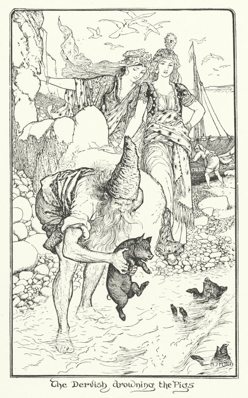 Dervish topící prasata (rytina) od Henry Justice Ford
