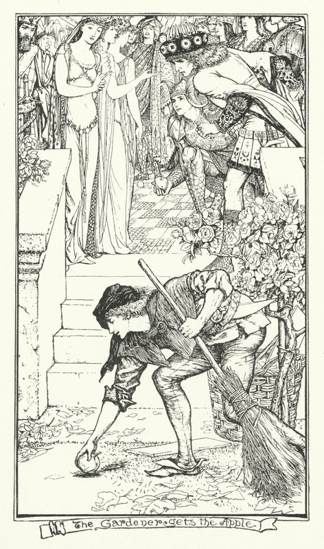Zahradník dostává jablko (rytina) od Henry Justice Ford