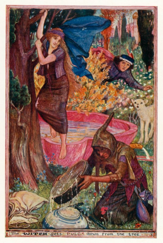 Čarodějnice stáhne Pulgu ze stromu (barva litho) od Henry Justice Ford
