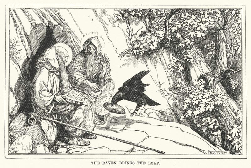 Havran přináší bochník (litho) od Henry Justice Ford
