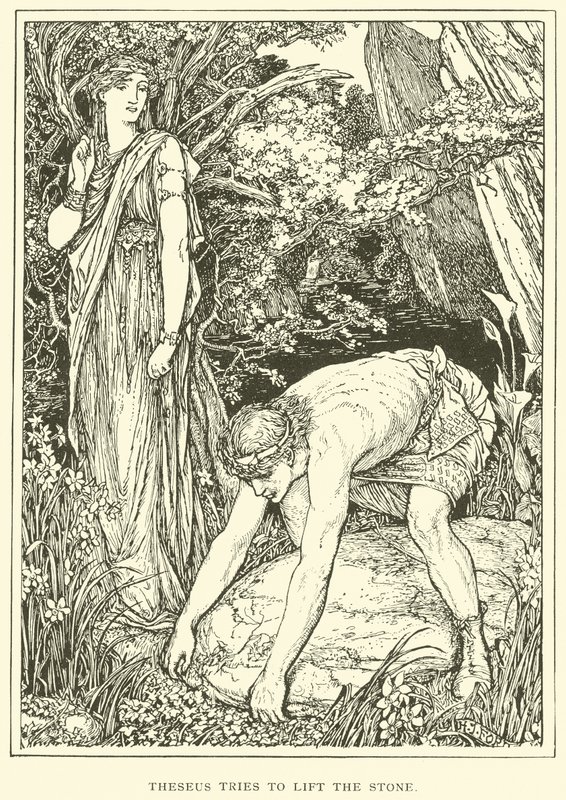 Theseus se snaží zvednout kámen od Henry Justice Ford