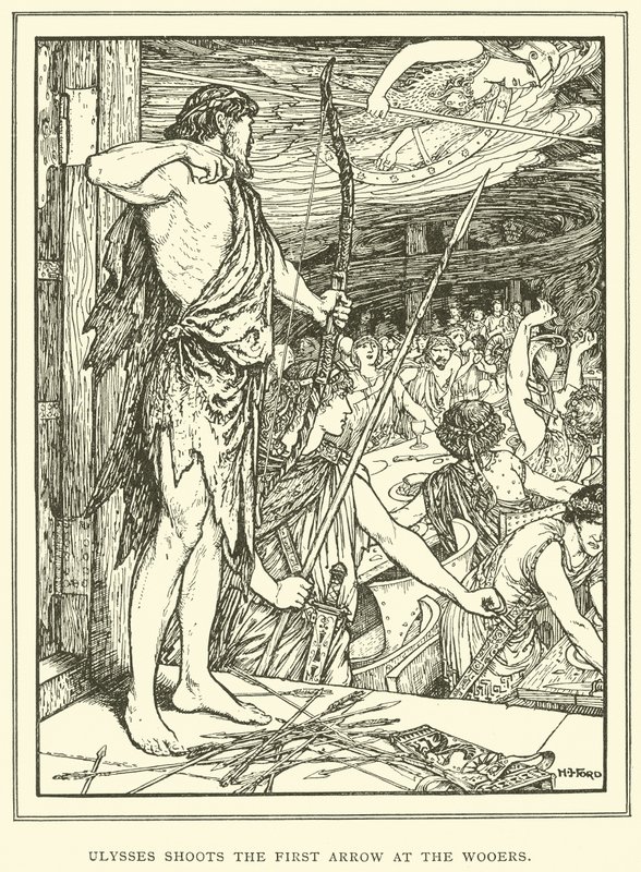 Ulysses vystřelí první šíp na Wooers od Henry Justice Ford