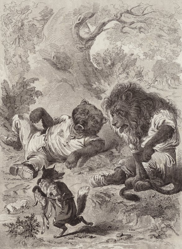 Ezopovy bajky: Lev, medvěd a liška (litho) od Henry Louis Stephens