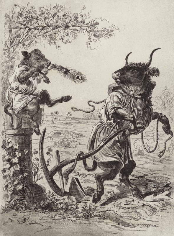 Ezopovy bajky: The Wanton Calf (litho) od Henry Louis Stephens