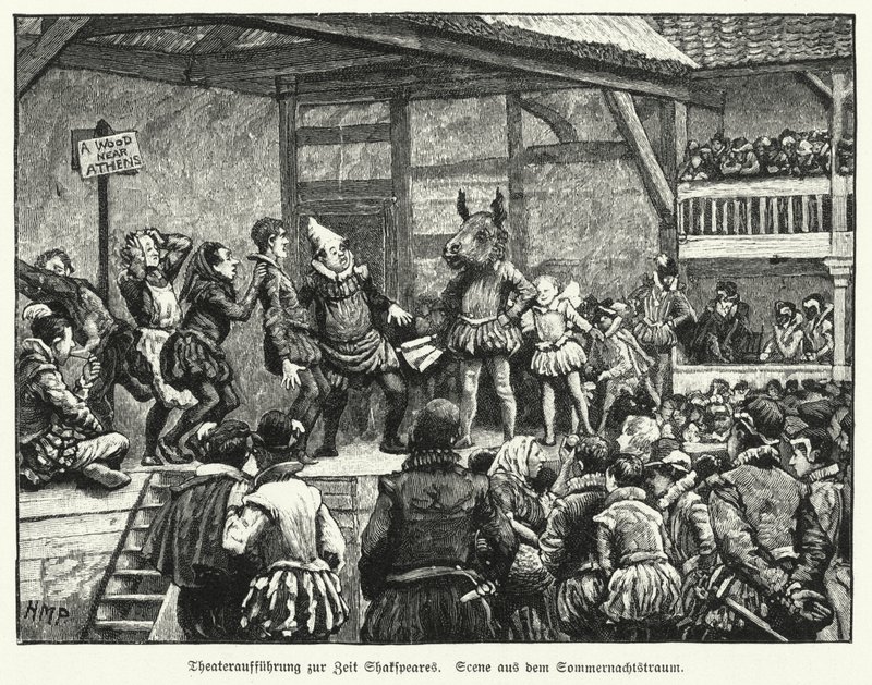 Představení hry Williama Shakespeara Sen noci svatojánské za života dramatika (litho) od Henry Marriott (after) Paget