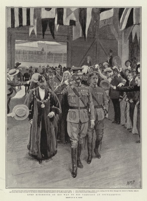 Lord Kitchener na cestě ke svému kočáru v Southamptonu od Henry Marriott Paget
