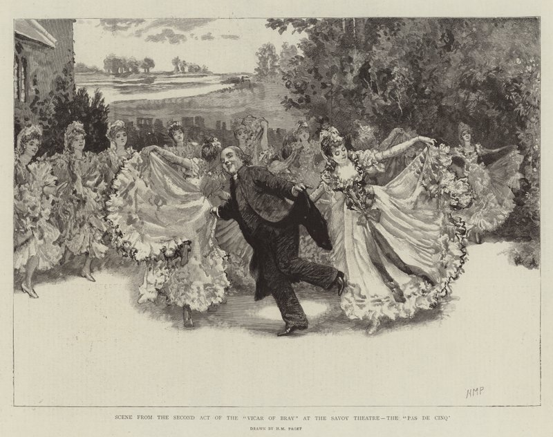 Scéna z druhého jednání vikáře z Bray v divadle Savoy, Pas de Cinq od Henry Marriott Paget