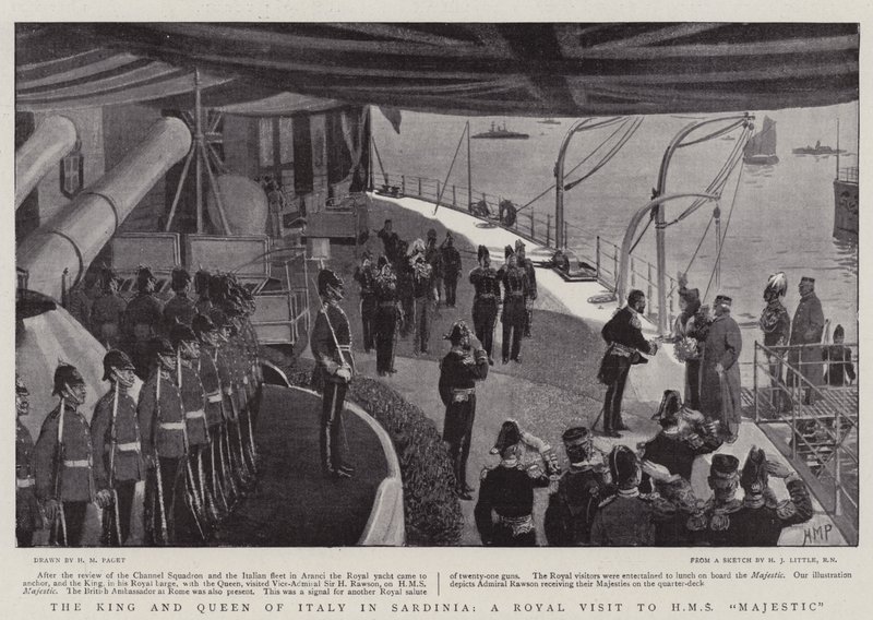Král a královna Itálie na Sardinii, královská návštěva HMS Majestic od Henry Marriott Paget