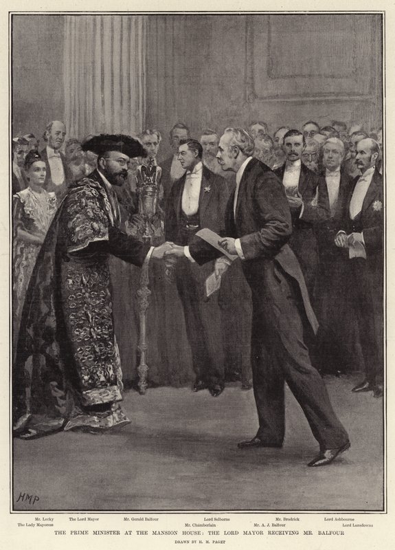 Premiér v Mansion House, lord starosta přijímá pana Balfoura od Henry Marriott Paget