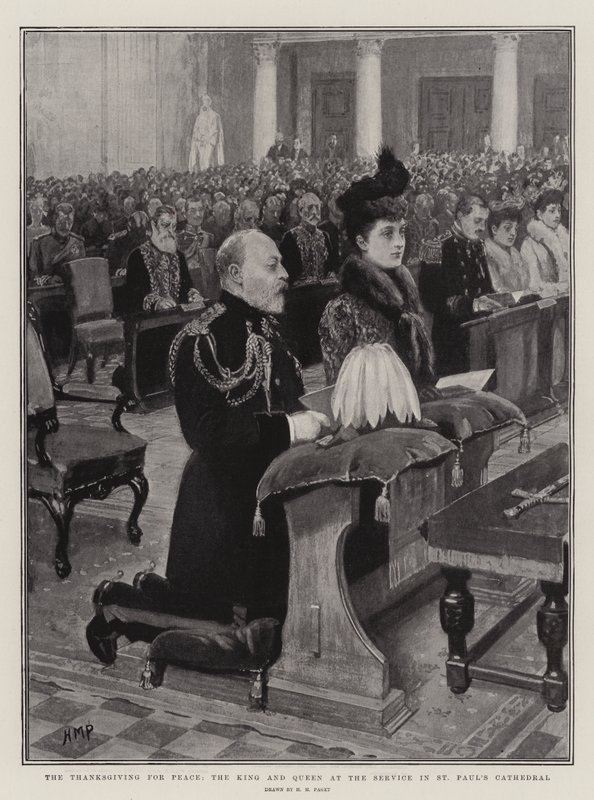 Díkůvzdání za mír, král a královna na bohoslužbě v katedrále svatého Pavla od Henry Marriott Paget