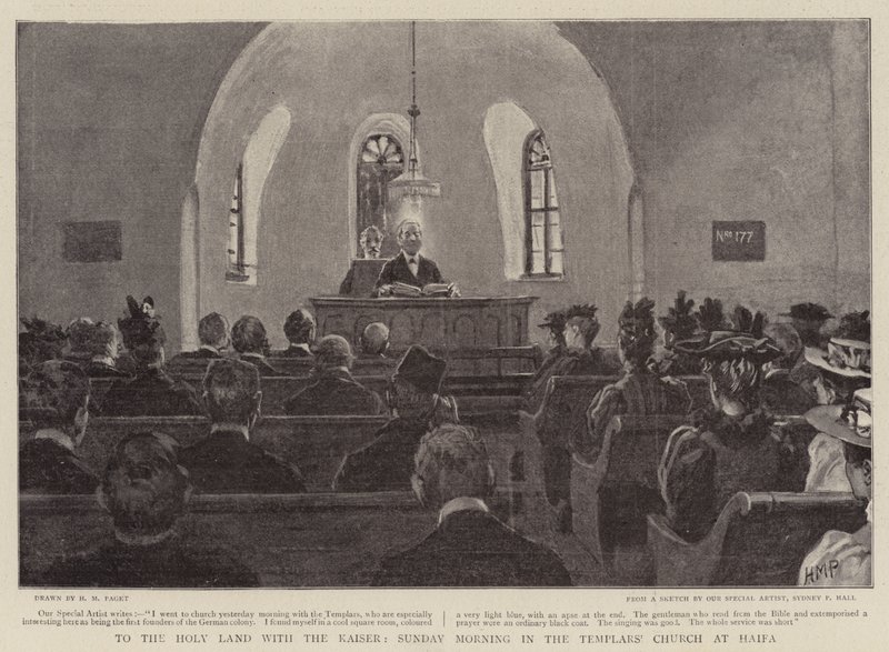 Do Svaté země s císařem, nedělní ráno v templářském kostele v Haifě od Henry Marriott Paget