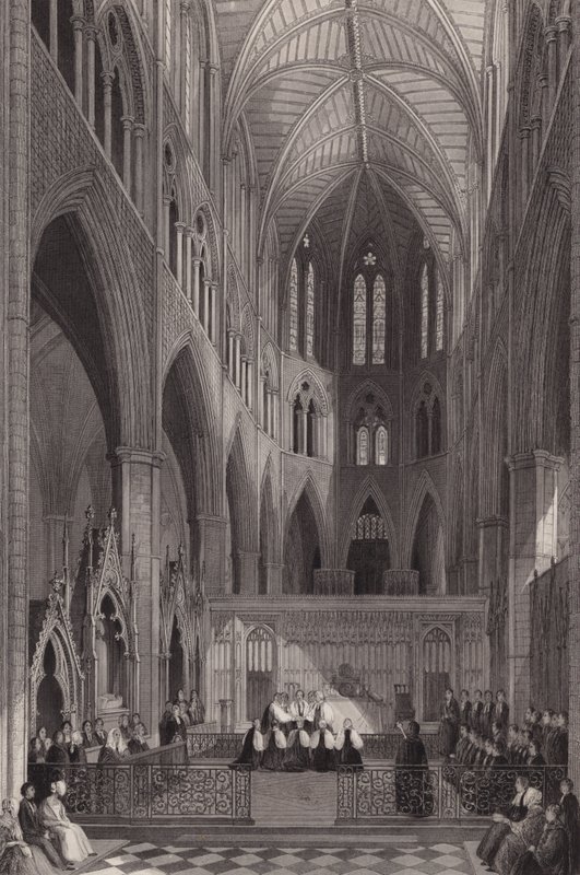 Svěcení koloniálních biskupů ve Westminsterském opatství, Londýn (rytina) od Henry Melville