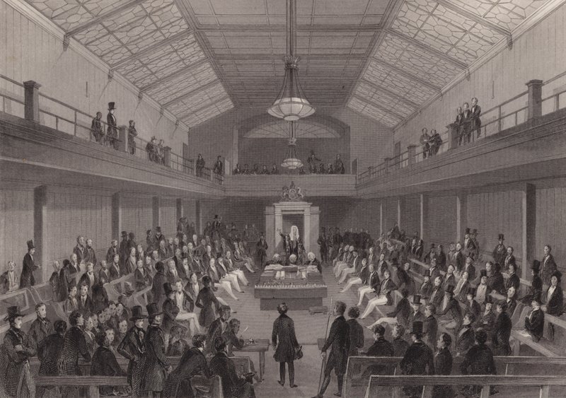 Předseda kárající osobu v baru v Dolní sněmovně, Westminster, Londýn (rytina) od Henry Melville