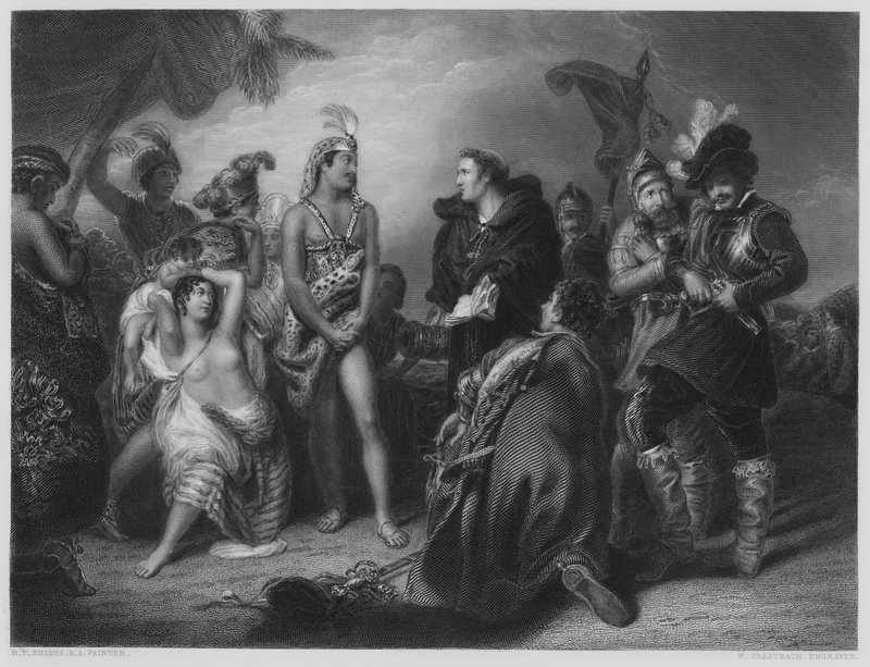 Španělé a Peruánci, z obrázku v galerii Vernon (rytina) od Henry Perronet (after) Briggs