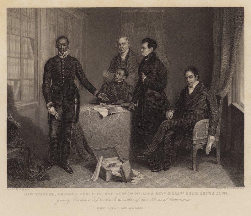 Jan Tzatzoe, Andries Stoffles, reverend Dr Philip a reverend pánové Read, starší a mladší, svědci před výborem Dolní sněmovny od Henry Room
