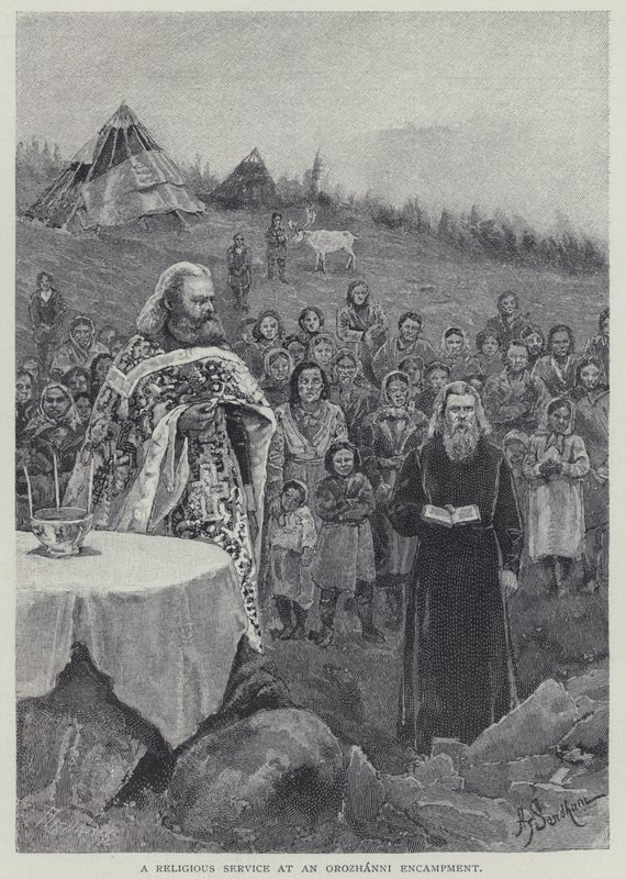 Bohoslužba v táboře Orozhanni (litho) od Henry Sandham