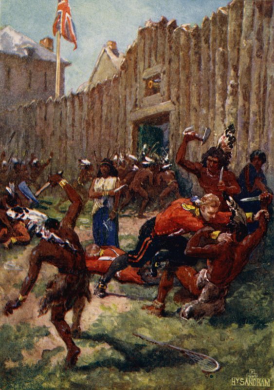Odžibvejští Indiáni překvapili Brity ve Fort Michilimackinac, 1763 od Henry Sandham