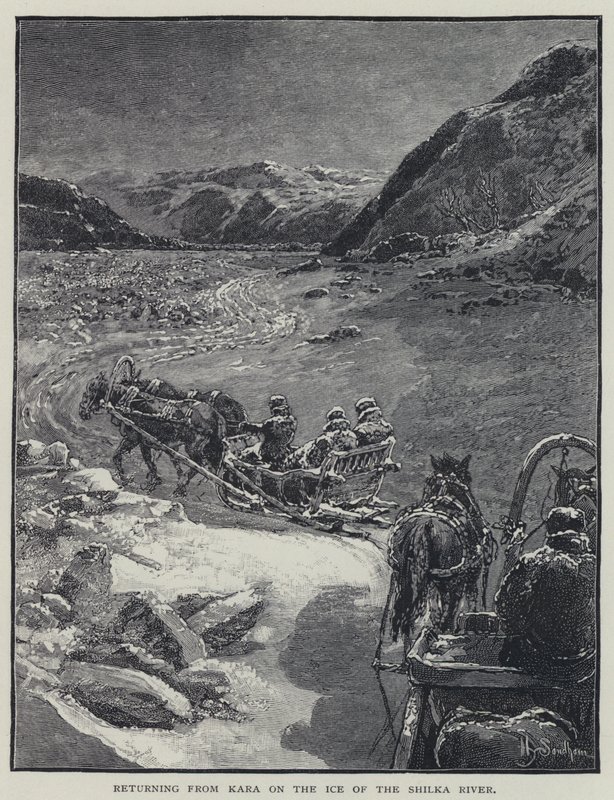 Návrat z Kary na ledě řeky Shilka (litho) od Henry Sandham