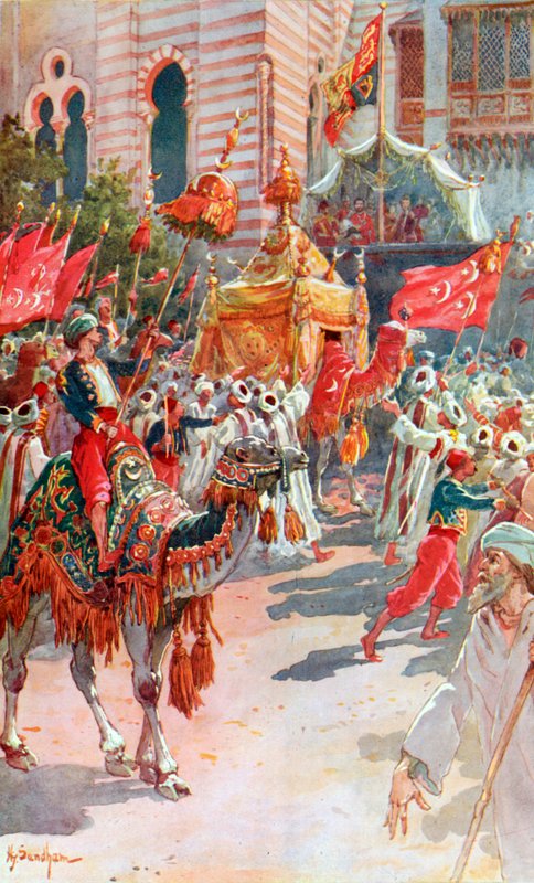 Průvod svatých koberců kolem prince a princezny z Walesu v Káhiře, 5. února 1869 od Henry Sandham