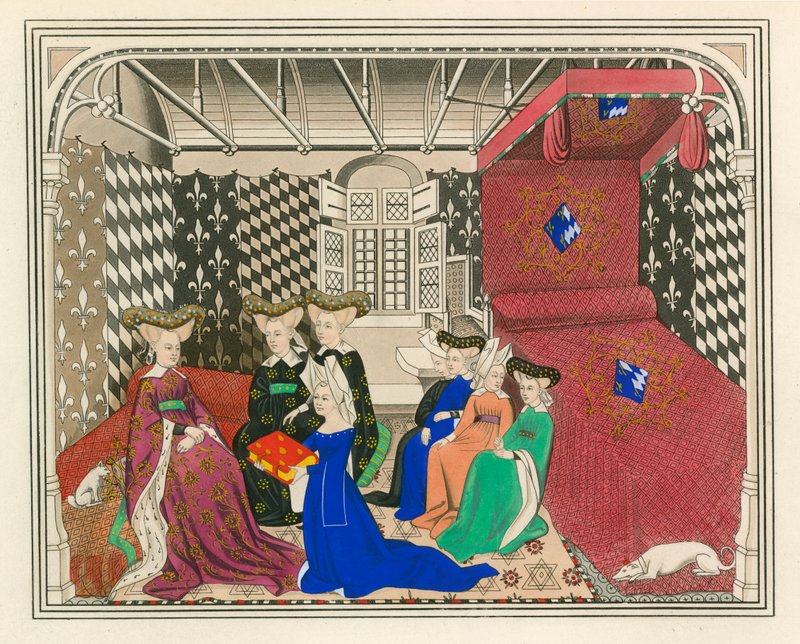 Christine de Pisan, představuje svou knihu francouzské královně, počátek 15. století od Henry Shaw