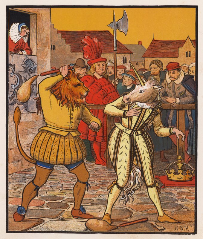 Lev a jednorožec (barevná litografie) od Henry Stacy (after) Marks