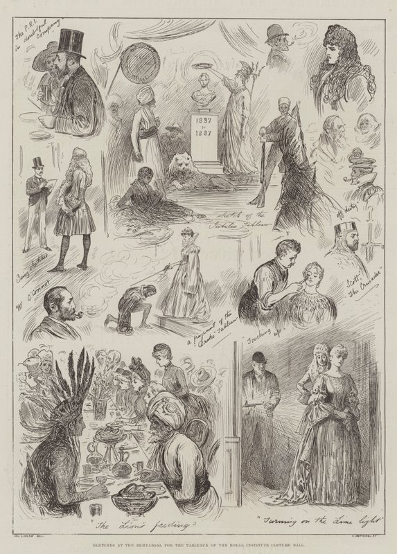 Náčrtky na zkoušce pro Tableaux kostýmního plesu Royal Institute od Henry Stephen Ludlow