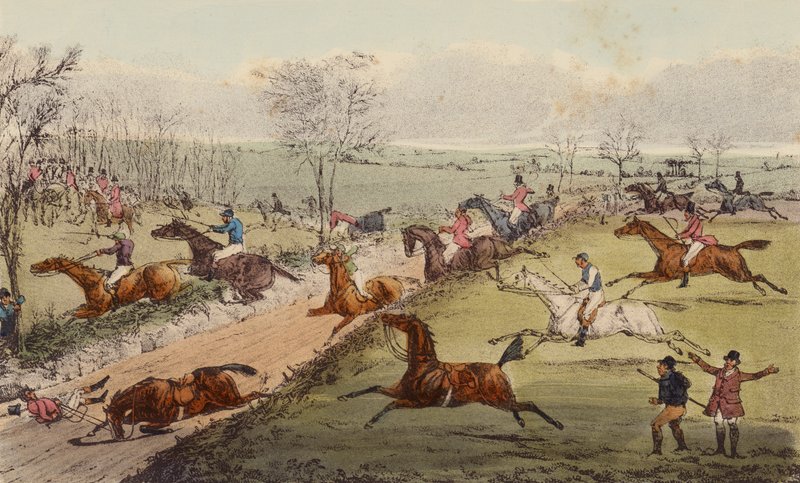Steeple-Chase, The Sunken Road (barevné lito) od Henry Thomas (after) Alken
