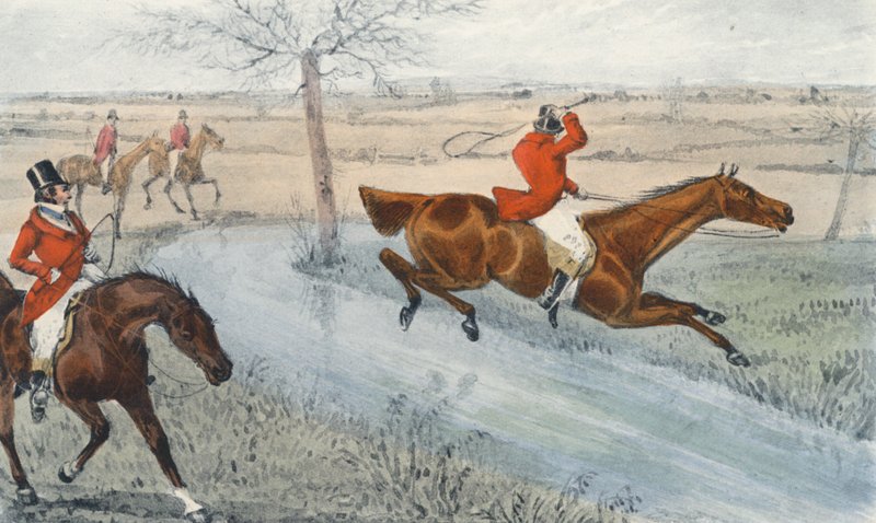 Mytton na lodi "Baronet" proplouvá devíti metry vody (litografie) od Henry Thomas (after) Alken