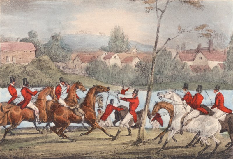 Mytton plave po Severnu u Uppington Ferry: "Kdo si říká sportovec, ať mě následuje!" (litografie) od Henry Thomas (after) Alken