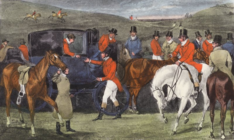Setkání se staghoundy lorda Derbyho (litografie) od Henry Thomas (after) Alken