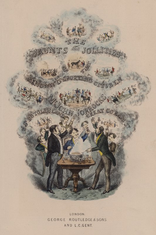 Ilustrace na titulní straně pro Jorrocks’ Jaunts and Jollities (barevné lito) od Henry Thomas (after) Alken