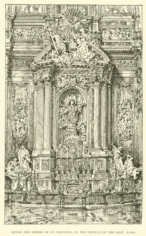 Oltář a svatyně svatého Ignáce v kostele Gesu v Římě (rytina) od Henry William Brewer