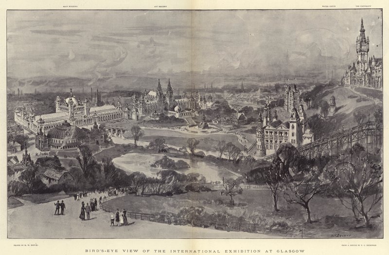 Pohled z ptačí perspektivy na mezinárodní výstavu v Glasgow od Henry William Brewer