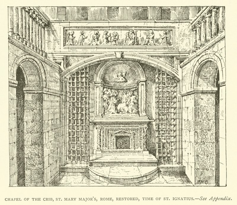 Kaple Jesliček, St Mary Major, Řím, restaurována, doba svatého Ignáce (rytina) od Henry William Brewer