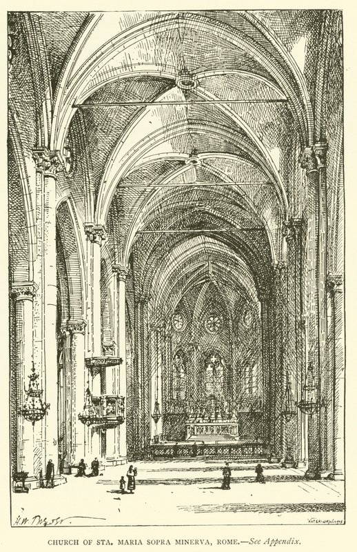 Kostel Sta Maria Sopra Minerva, Řím (rytina) od Henry William Brewer