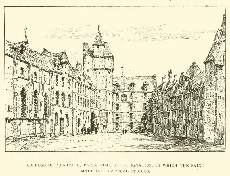 College of Montaigu, Paříž, doba svatého Ignáce, ve které světec prováděl svá klasická studia (rytina) od Henry William Brewer