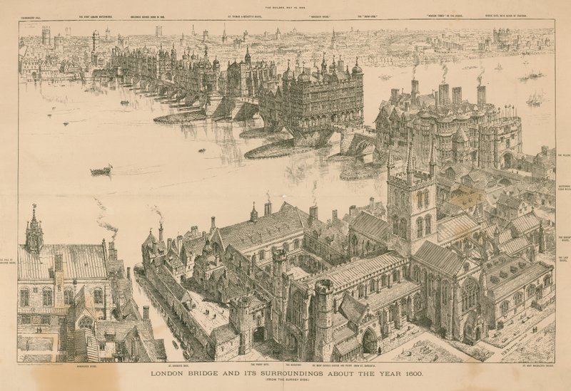 London Bridge a jeho okolí kolem roku 1600 od Henry William Brewer