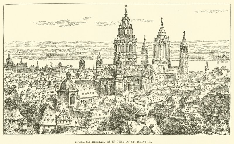 Mohučská katedrála, jako v době svatého Ignáce (rytina) od Henry William Brewer
